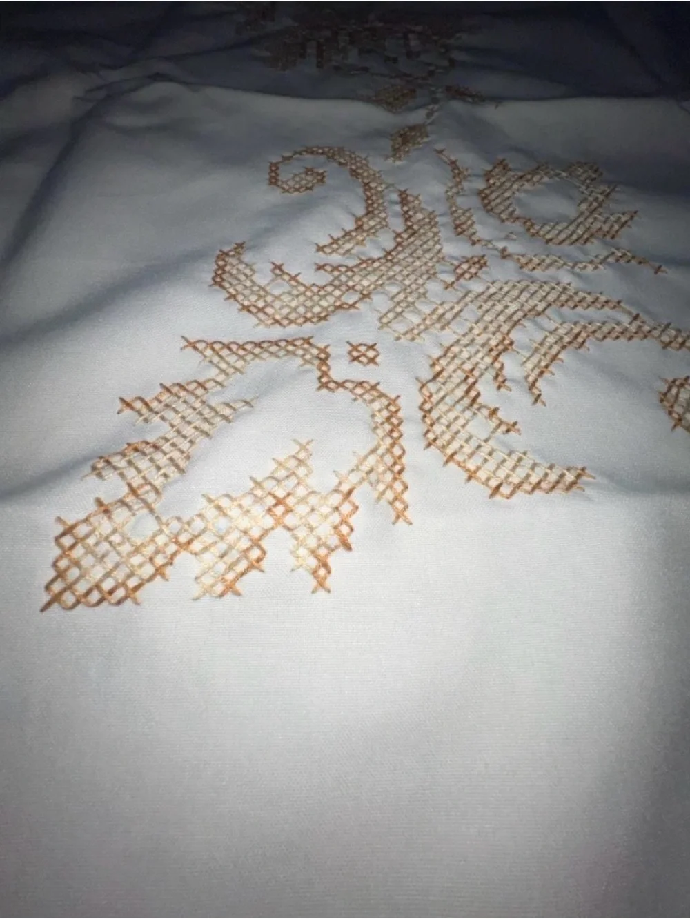 Ivory Tablecloth with Beige Embroidered Floral Motif